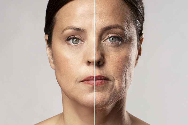 before and after portrait of mature woman retouched