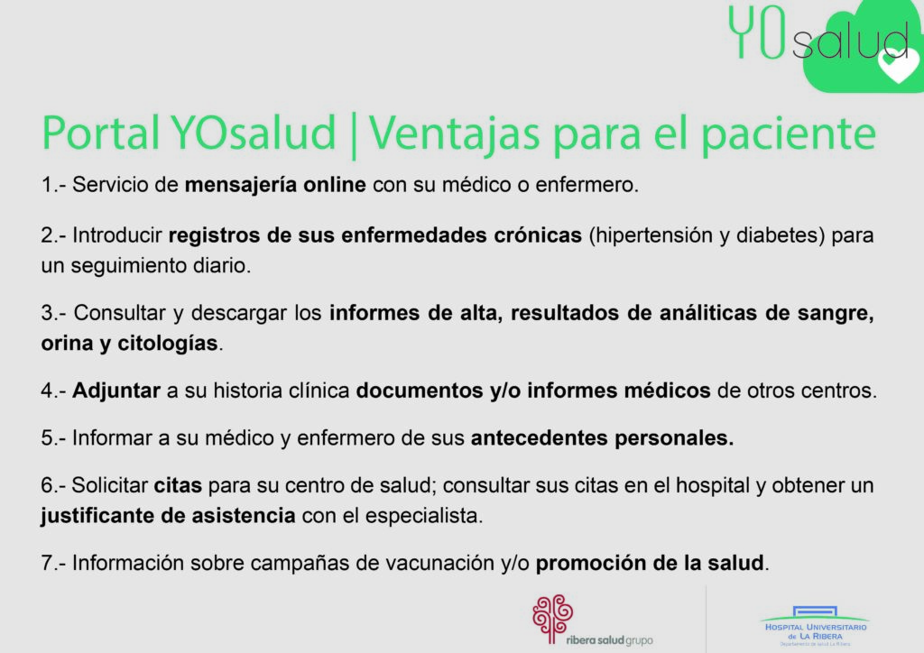 Cerca de 10.000 pacientes del Hospital de La Ribera utilizan ya el portal YOsalud para gestiones personales 